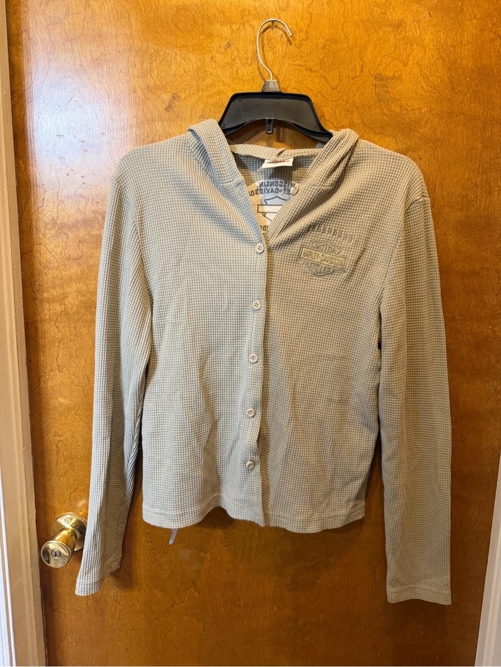 Harley-Davidson Women’s Waffle Knit Cotton Hooded Henley Hoodie Logo L